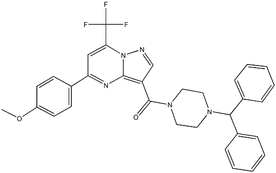 3-[(4-benzhydryl-1-piperazinyl)carbonyl]-5-(4-methoxyphenyl)-7-(trifluoromethyl)pyrazolo[1,5-a]pyrimidine Struktur