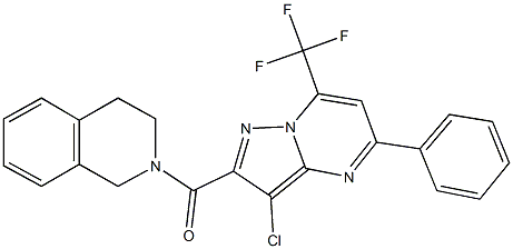 2-{[3-chloro-5-phenyl-7-(trifluoromethyl)pyrazolo[1,5-a]pyrimidin-2-yl]carbonyl}-1,2,3,4-tetrahydroisoquinoline Struktur