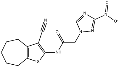 N-(3-cyano-5,6,7,8-tetrahydro-4H-cyclohepta[b]thien-2-yl)-2-{3-nitro-1H-1,2,4-triazol-1-yl}acetamide Struktur