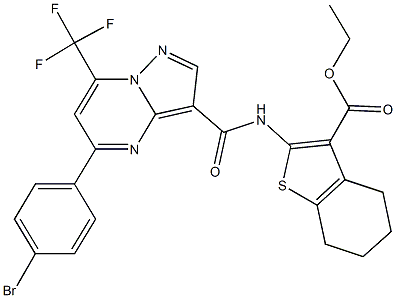 ethyl 2-({[5-(4-bromophenyl)-7-(trifluoromethyl)pyrazolo[1,5-a]pyrimidin-3-yl]carbonyl}amino)-4,5,6,7-tetrahydro-1-benzothiophene-3-carboxylate Struktur