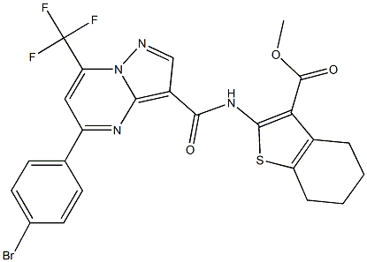 methyl 2-({[5-(4-bromophenyl)-7-(trifluoromethyl)pyrazolo[1,5-a]pyrimidin-3-yl]carbonyl}amino)-4,5,6,7-tetrahydro-1-benzothiophene-3-carboxylate Struktur