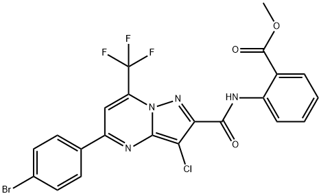 methyl 2-({[5-(4-bromophenyl)-3-chloro-7-(trifluoromethyl)pyrazolo[1,5-a]pyrimidin-2-yl]carbonyl}amino)benzoate Struktur