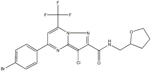 5-(4-bromophenyl)-3-chloro-N-(tetrahydro-2-furanylmethyl)-7-(trifluoromethyl)pyrazolo[1,5-a]pyrimidine-2-carboxamide Struktur