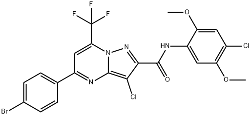 5-(4-bromophenyl)-3-chloro-N-(4-chloro-2,5-dimethoxyphenyl)-7-(trifluoromethyl)pyrazolo[1,5-a]pyrimidine-2-carboxamide Struktur