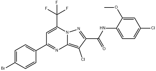 5-(4-bromophenyl)-3-chloro-N-(4-chloro-2-methoxyphenyl)-7-(trifluoromethyl)pyrazolo[1,5-a]pyrimidine-2-carboxamide Struktur