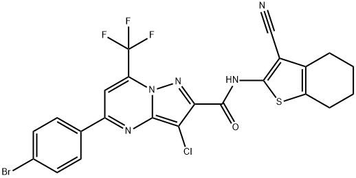 5-(4-bromophenyl)-3-chloro-N-(3-cyano-4,5,6,7-tetrahydro-1-benzothien-2-yl)-7-(trifluoromethyl)pyrazolo[1,5-a]pyrimidine-2-carboxamide Struktur