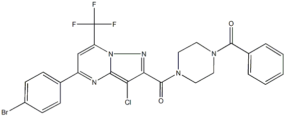 2-[(4-benzoyl-1-piperazinyl)carbonyl]-5-(4-bromophenyl)-3-chloro-7-(trifluoromethyl)pyrazolo[1,5-a]pyrimidine Struktur