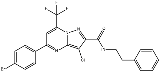 5-(4-bromophenyl)-3-chloro-N-(2-phenylethyl)-7-(trifluoromethyl)pyrazolo[1,5-a]pyrimidine-2-carboxamide Struktur