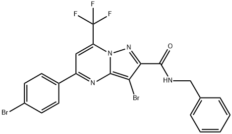 N-benzyl-3-bromo-5-(4-bromophenyl)-7-(trifluoromethyl)pyrazolo[1,5-a]pyrimidine-2-carboxamide Struktur