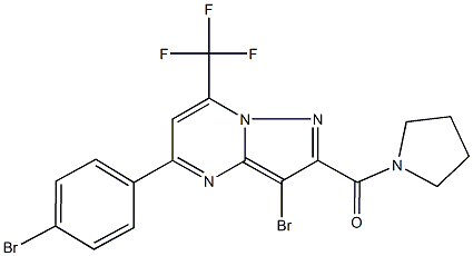 3-bromo-5-(4-bromophenyl)-2-(1-pyrrolidinylcarbonyl)-7-(trifluoromethyl)pyrazolo[1,5-a]pyrimidine Struktur