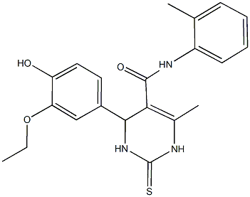 4-(3-ethoxy-4-hydroxyphenyl)-6-methyl-N-(2-methylphenyl)-2-thioxo-1,2,3,4-tetrahydro-5-pyrimidinecarboxamide Struktur