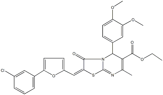 ethyl 2-{[5-(3-chlorophenyl)-2-furyl]methylene}-5-(3,4-dimethoxyphenyl)-7-methyl-3-oxo-2,3-dihydro-5H-[1,3]thiazolo[3,2-a]pyrimidine-6-carboxylate Struktur