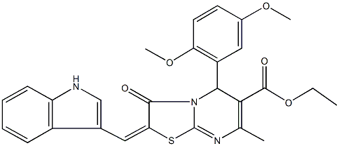 ethyl 5-(2,5-dimethoxyphenyl)-2-(1H-indol-3-ylmethylene)-7-methyl-3-oxo-2,3-dihydro-5H-[1,3]thiazolo[3,2-a]pyrimidine-6-carboxylate Struktur