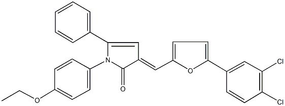 3-{[5-(3,4-dichlorophenyl)-2-furyl]methylene}-1-(4-ethoxyphenyl)-5-phenyl-1,3-dihydro-2H-pyrrol-2-one Struktur