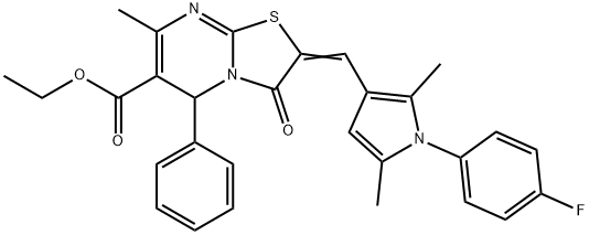 ethyl 2-{[1-(4-fluorophenyl)-2,5-dimethyl-1H-pyrrol-3-yl]methylene}-7-methyl-3-oxo-5-phenyl-2,3-dihydro-5H-[1,3]thiazolo[3,2-a]pyrimidine-6-carboxylate Struktur