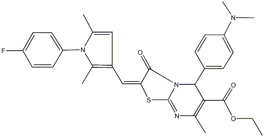 ethyl 5-[4-(dimethylamino)phenyl]-2-{[1-(4-fluorophenyl)-2,5-dimethyl-1H-pyrrol-3-yl]methylene}-7-methyl-3-oxo-2,3-dihydro-5H-[1,3]thiazolo[3,2-a]pyrimidine-6-carboxylate Struktur