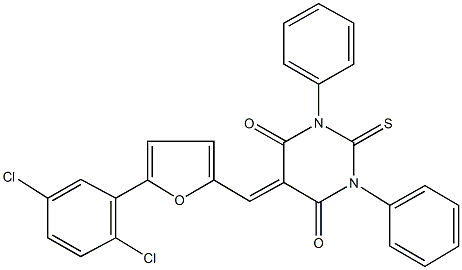 5-{[5-(2,5-dichlorophenyl)-2-furyl]methylene}-1,3-diphenyl-2-thioxodihydro-4,6(1H,5H)-pyrimidinedione Struktur