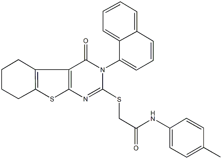 N-(4-methylphenyl)-2-{[3-(1-naphthyl)-4-oxo-3,4,5,6,7,8-hexahydro[1]benzothieno[2,3-d]pyrimidin-2-yl]sulfanyl}acetamide Struktur