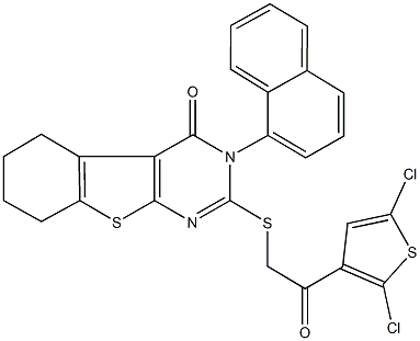 2-{[2-(2,5-dichloro-3-thienyl)-2-oxoethyl]sulfanyl}-3-(1-naphthyl)-5,6,7,8-tetrahydro[1]benzothieno[2,3-d]pyrimidin-4(3H)-one Struktur