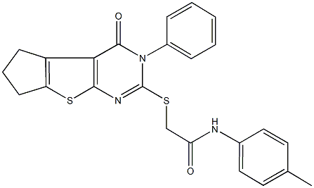 N-(4-methylphenyl)-2-[(4-oxo-3-phenyl-3,5,6,7-tetrahydro-4H-cyclopenta[4,5]thieno[2,3-d]pyrimidin-2-yl)sulfanyl]acetamide Struktur