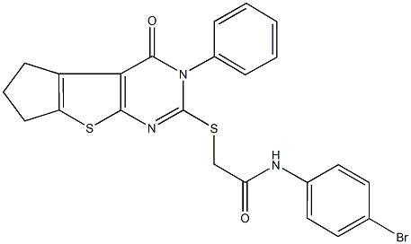 N-(4-bromophenyl)-2-[(4-oxo-3-phenyl-3,5,6,7-tetrahydro-4H-cyclopenta[4,5]thieno[2,3-d]pyrimidin-2-yl)sulfanyl]acetamide Struktur