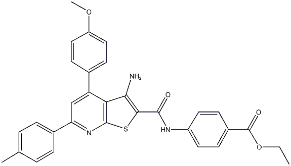 ethyl 4-({[3-amino-4-(4-methoxyphenyl)-6-(4-methylphenyl)thieno[2,3-b]pyridin-2-yl]carbonyl}amino)benzoate Struktur