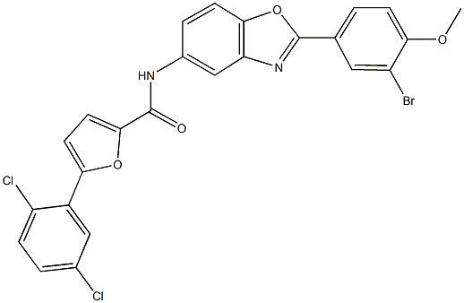 N-[2-(3-bromo-4-methoxyphenyl)-1,3-benzoxazol-5-yl]-5-(2,5-dichlorophenyl)-2-furamide Struktur