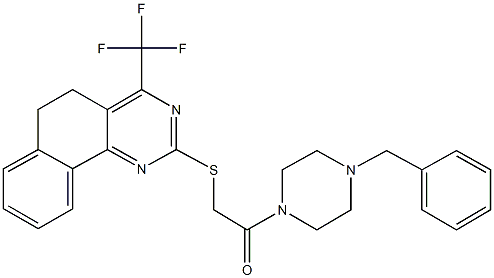 2-(4-benzyl-1-piperazinyl)-2-oxoethyl 4-(trifluoromethyl)-5,6-dihydrobenzo[h]quinazolin-2-yl sulfide Struktur