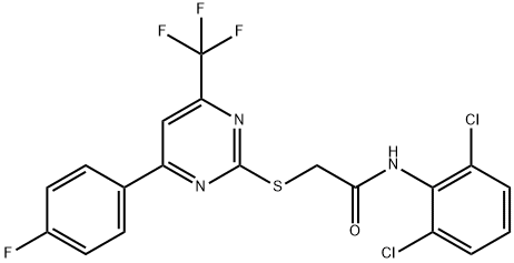 N-(2,6-dichlorophenyl)-2-{[4-(4-fluorophenyl)-6-(trifluoromethyl)-2-pyrimidinyl]sulfanyl}acetamide Struktur