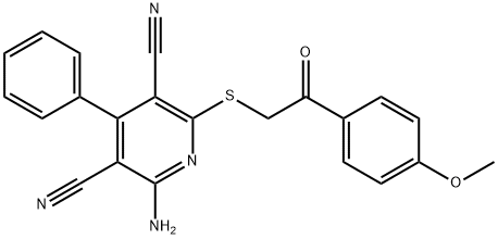 2-amino-6-{[2-(4-methoxyphenyl)-2-oxoethyl]sulfanyl}-4-phenyl-3,5-pyridinedicarbonitrile Struktur