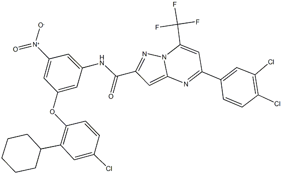 N-{3-(4-chloro-2-cyclohexylphenoxy)-5-nitrophenyl}-5-(3,4-dichlorophenyl)-7-(trifluoromethyl)pyrazolo[1,5-a]pyrimidine-2-carboxamide Struktur