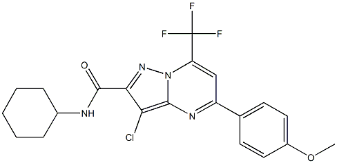 3-chloro-N-cyclohexyl-5-(4-methoxyphenyl)-7-(trifluoromethyl)pyrazolo[1,5-a]pyrimidine-2-carboxamide Struktur