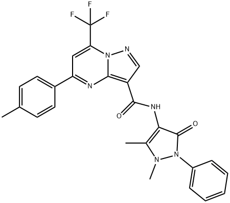 N-(1,5-dimethyl-3-oxo-2-phenyl-2,3-dihydro-1H-pyrazol-4-yl)-5-(4-methylphenyl)-7-(trifluoromethyl)pyrazolo[1,5-a]pyrimidine-3-carboxamide Struktur