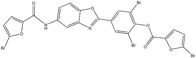 2,6-dibromo-4-{5-[(5-bromo-2-furoyl)amino]-1,3-benzoxazol-2-yl}phenyl 5-bromo-2-furoate Struktur