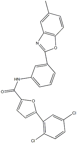 5-(2,5-dichlorophenyl)-N-[3-(5-methyl-1,3-benzoxazol-2-yl)phenyl]-2-furamide Struktur