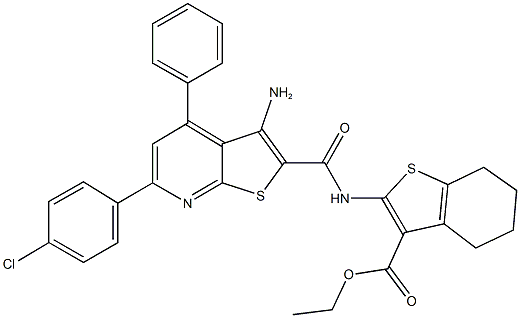 ethyl 2-({[3-amino-6-(4-chlorophenyl)-4-phenylthieno[2,3-b]pyridin-2-yl]carbonyl}amino)-4,5,6,7-tetrahydro-1-benzothiophene-3-carboxylate Struktur