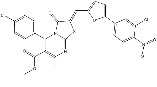 ethyl 2-[(5-{3-chloro-4-nitrophenyl}-2-furyl)methylene]-5-(4-chlorophenyl)-7-methyl-3-oxo-2,3-dihydro-5H-[1,3]thiazolo[3,2-a]pyrimidine-6-carboxylate Struktur