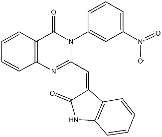 3-{3-nitrophenyl}-2-[(2-oxo-1,2-dihydro-3H-indol-3-ylidene)methyl]-4(3H)-quinazolinone Struktur