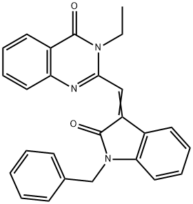 2-[(1-benzyl-2-oxo-1,2-dihydro-3H-indol-3-ylidene)methyl]-3-ethyl-4(3H)-quinazolinone Struktur