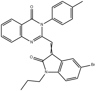 2-[(5-bromo-2-oxo-1-propyl-1,2-dihydro-3H-indol-3-ylidene)methyl]-3-(4-methylphenyl)-4(3H)-quinazolinone Struktur