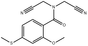 N,N-bis(cyanomethyl)-2-methoxy-4-(methylsulfanyl)benzamide Struktur