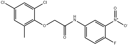 2-(2,4-dichloro-6-methylphenoxy)-N-{4-fluoro-3-nitrophenyl}acetamide Struktur