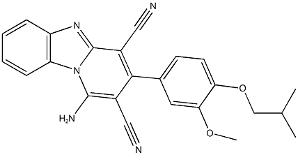 1-amino-3-(4-isobutoxy-3-methoxyphenyl)pyrido[1,2-a]benzimidazole-2,4-dicarbonitrile Struktur