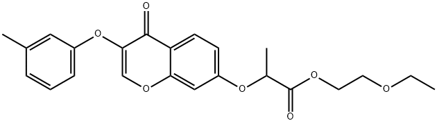 2-ethoxyethyl 2-{[3-(3-methylphenoxy)-4-oxo-4H-chromen-7-yl]oxy}propanoate Struktur