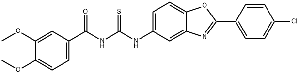 N-[2-(4-chlorophenyl)-1,3-benzoxazol-5-yl]-N'-(3,4-dimethoxybenzoyl)thiourea Struktur