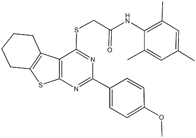 N-mesityl-2-{[2-(4-methoxyphenyl)-5,6,7,8-tetrahydro[1]benzothieno[2,3-d]pyrimidin-4-yl]sulfanyl}acetamide Struktur