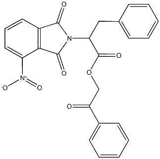 2-oxo-2-phenylethyl 2-{4-nitro-1,3-dioxo-1,3-dihydro-2H-isoindol-2-yl}-3-phenylpropanoate Struktur