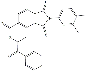 1-methyl-2-oxo-2-phenylethyl 2-(3,4-dimethylphenyl)-1,3-dioxo-5-isoindolinecarboxylate Struktur