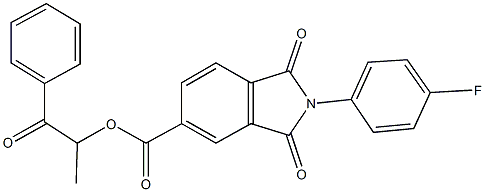 1-methyl-2-oxo-2-phenylethyl 2-(4-fluorophenyl)-1,3-dioxo-5-isoindolinecarboxylate Struktur