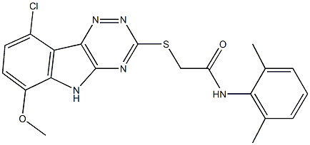 2-{[9-chloro-6-(methyloxy)-5H-[1,2,4]triazino[5,6-b]indol-3-yl]sulfanyl}-N-(2,6-dimethylphenyl)acetamide Struktur